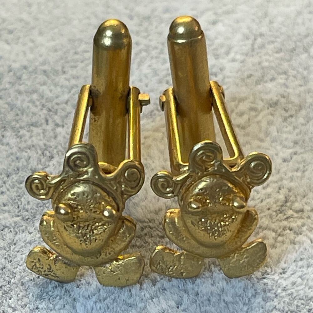 Vintage gold plated cufflinks tribal frog for French cuffs